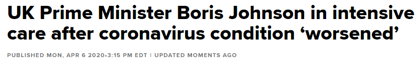 突发！英国首相约翰逊病情恶化 被转移至重症监