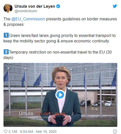 最新：欧盟提议对非必要入境旅行实行30天的禁令